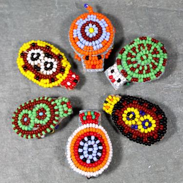Vintage Native American Beaded Turtles - Your Choice of 6 - Hand Beaded Glass Seed Bead Pins - Leather, Glass Brooch   | FREE SHIPPING 