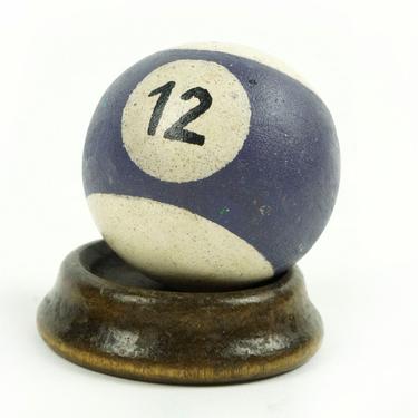 No. 12 Old Wooden Billiard Ball Size 2 1/8&amp;quot; Wood Balls Twelve XII Violet Purple White Color Pool Stripe Stripes Striped Antique Handmade 