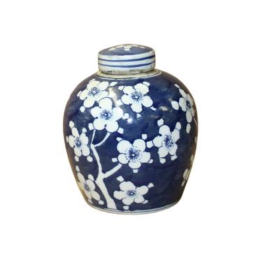 Chinese Blue White Ceramic Blossom Flowers Graphic Ginger Jar ws819E 