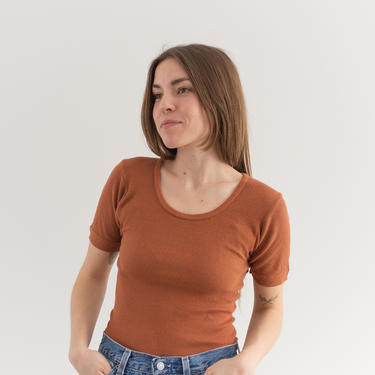 The Berlin Tee in Carrot Orange | Vintage Ribbed Tee T Shirt | Rib Knit Tee | 100% Cotton | XS S 