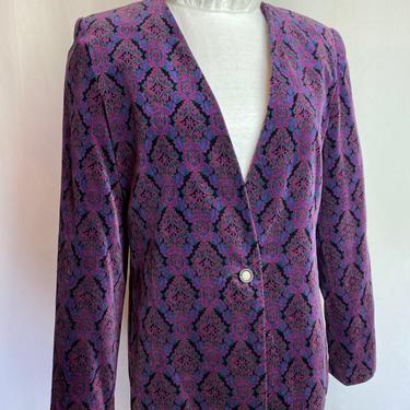70’s 80’s plush Purple Paisley velvet  blazer psychedelic print Purple Rain inspired women’s jacket size M 