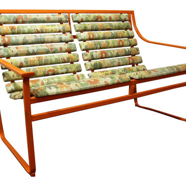 Mid-Century Bench Danish Modern Atomic Orange Samsonite Outdoor Iron Scoop Seat Bench 