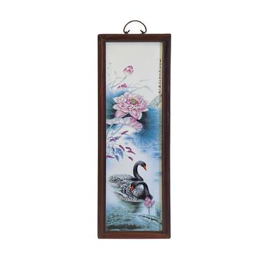Chinese Wood Frame Porcelain Color Swans Painting Wall Plaque ws1954AE 