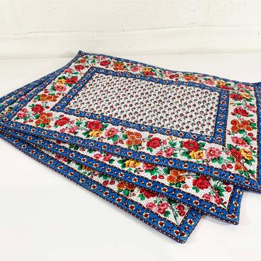Vintage Vera Bradley Quilted Placemats Set of 3 1990s 1980s Quilt Fabric Blue Floral Made in the USA 