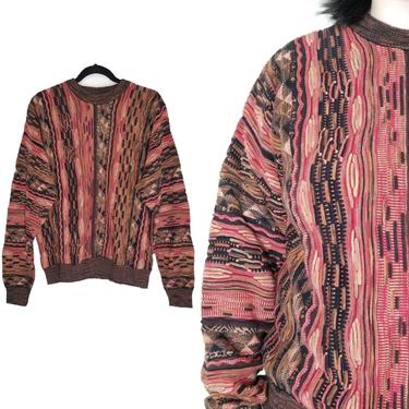 Vintage 90s Textured Sweater, Mens XL / 1990s Grandpa Sweater / 3D Knit Sweater / Biggie Hip Hop Pullover Sweater / Abstract Grunge Sweater 