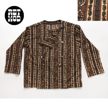 Junior Size - Super Cute Vintage 50s Cropped Shirt with Brown Paisley Stripes 