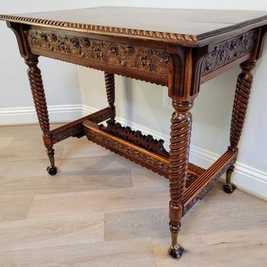 19th Century Victorian Highly Carved Parlor Table / Library Writing Table 