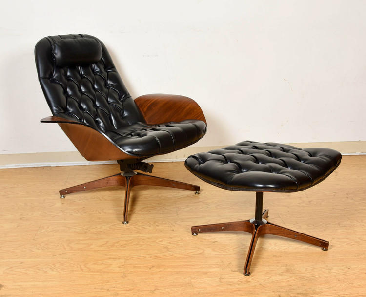 George Mulhauser &#8220;Mr Chair&#8221; Mid Century Tufted Lounge Chair + Ottoman