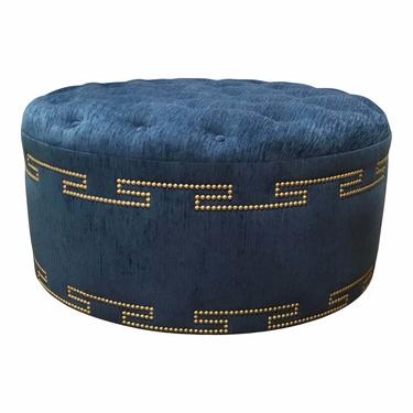 Modern Blue Tufted Round Ottoman