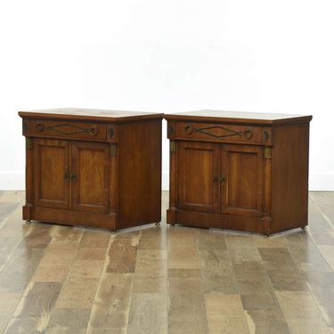 Pair French Empire Revival Nightstands W Ormolu