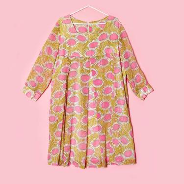 XXL Vintage Dress, 60's Pink Daisies MOD Dress, 60's Large Plus Size Dress, Daisy Floral Print Party Dress, A Line Full Skirt by Lane Bryant 
