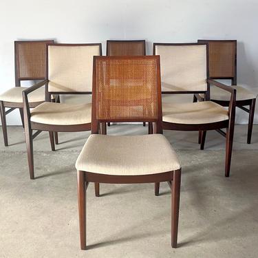 Mid-Century Dining Chairs with Cane Back and Wood Frames- Set of Six 