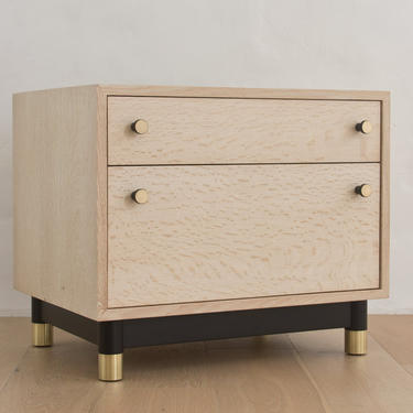 Proper Side Table - Bleached oak, brass and lacquer side table - Leather lined drawers 