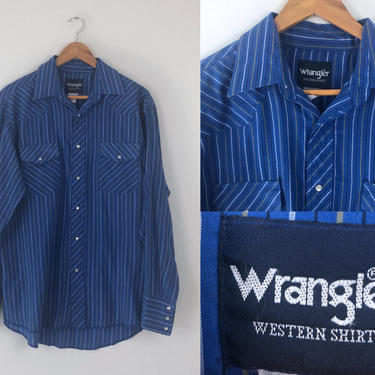 1980s Vintage Wrangler Blue Striped Western Shirt - Size XL by HighEnergyVintage