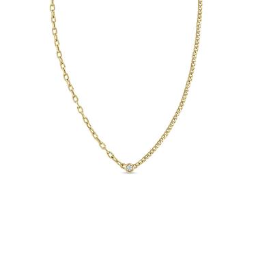 Floating Diamond Mixed Curb Chain &amp; Square Oval Chain Necklace