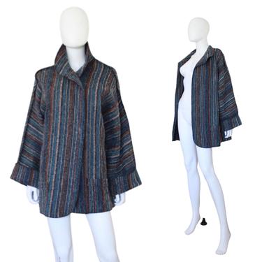 1960s Swing Jacket - Mohair Jacket - Mohair Swing Coat - 60s Swing Coat - 1960s Sweater - Striped Sweater - Vintage Swing Coat | Size Large 