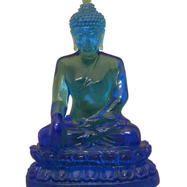 Crystal Glass Liuli Pate-de-verre Blue Color Buddha Sakyamuni Statue n140E 