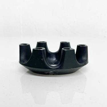 Organic Modern Sculptural Black Iron Oval Ring Candle Holder for 6 Candles 1960s 