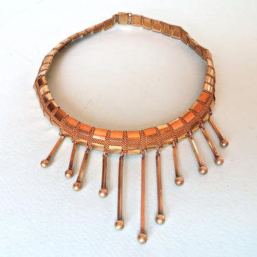 Vintage 1940's Gold Metal Mesh Choker Necklace Modernist Machine Age 