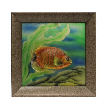 Solid Piece Liuli Glass 3D Under Water Tropical Fish Pattern In Framed Wall Paint Art Decor n127E 