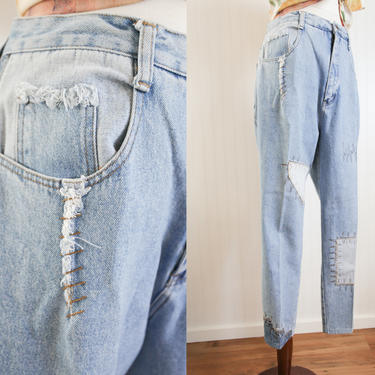 y2k zanadi patchwork light wash jeans - size 12 14 - 32 waist 