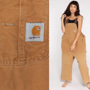 Insulated Carhartt Overalls Workwear Coveralls Pants QUILTED Dungarees Tan Utilitarian Pants Long Work Wear Bib Vintage Extra Large xl 2xl 