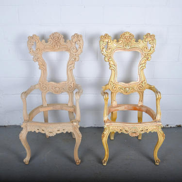 Antique Pair of Victorian Handcarved Maple Armchairs Frame 