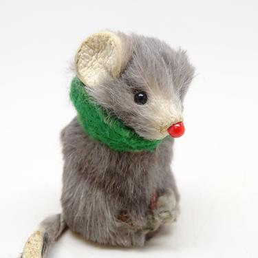 Vintage German Toy Mouse with Scarf, Original Fur Toys West Germany 