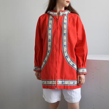 rare red hooded jacket parka with floral ribbon accent / S M 