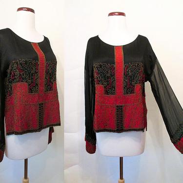 Exquisite 1920's Art Deco Beaded Silk Satin Blouse Art Deco Vintage Old Hollywood blouse Size Small 