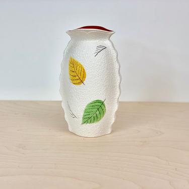 Vintage Mid Century White Textured Autumn Fall Leaves Ceramic Vase by Crown Devon Vase 
