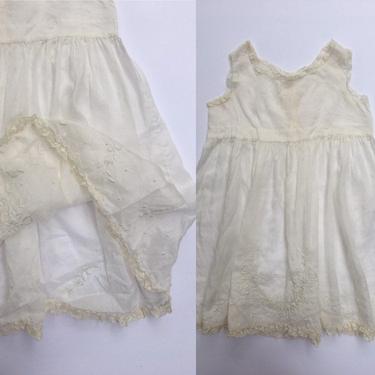 Vintage Girl's 1930s White Gauze Slip Dress / 3T-4T 