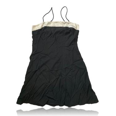 90s Black and Ivory Satin Neckline Cocktail Skater Dress // Mini Dress // J.R. Nites 