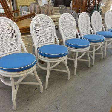 6 Coastal Style Rattan Painted Chairs