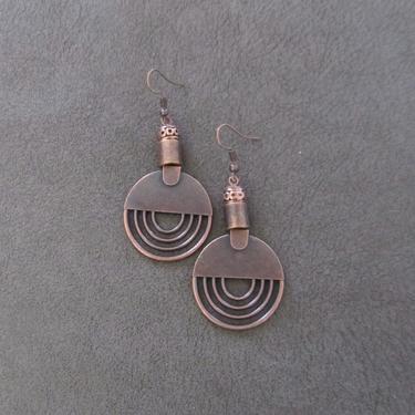 Hammered copper earrings, geometric earrings, unique mid century modern earrings, ethnic earrings earrings, bohemian earrings, statement 12 