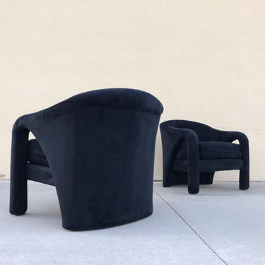 1980's Pair of Very Dark Blue Ultra Suede Lounge Chairs 
