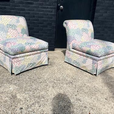Pair of 1980s Down-filled Skirted Slipper Chairs