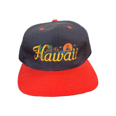 Vintage 90s Hawaii Spellout Snapback Hat Red and Blue 