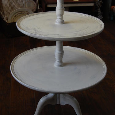 Handpainted Vintage 2-Tiered Round Table with Claw Feet and Decorative Finial 