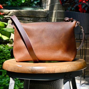Leather Crossbody Day Bag, Pebbled Brown