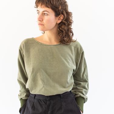 Vintage French Faded Olive Green Sweatshirt | Cozy Terry | 70s Made in France | FS076 | S | 