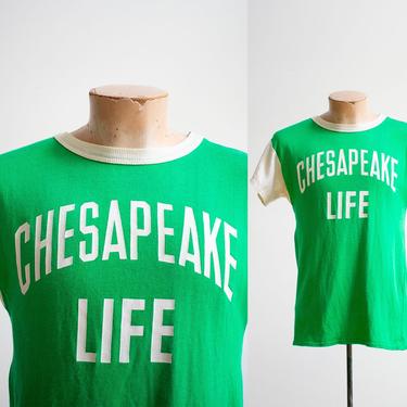 Vintage 1960s Athletic Shirt / Cheseapeake Bay Shirt / Chesapeake Life Insurance Shirt / Vintage Athletic Advertising Shirt / 60s Ringer Tee 