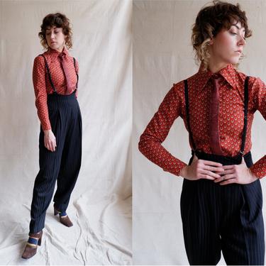 Vintage 80s Pinstripe Suspender Trousers/ 1980s You Babes Overall Jumpsuit/ Size Small Medium 