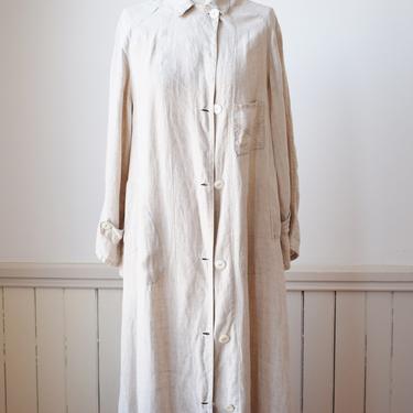 Antique Edwardian-1920s Linen Duster | M/L | 1910s-1920s Linen Driver Jacket | Coat | with MOP Buttons and Pockets 