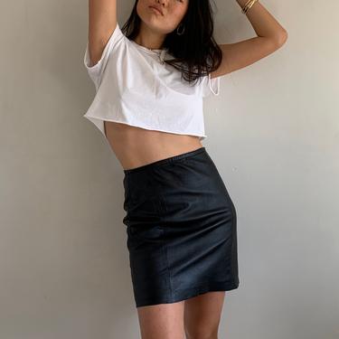 90s leather skirt / vintage black leather high waisted soft leather mini skirt | 27 W size 4 