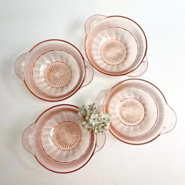 Anchor Hocking Coronation pink berry bowls - set of 4 - 1930s vintage depression glass 