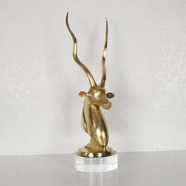 Vintage Brass Antelope Sculpture  On Lucite Base . 