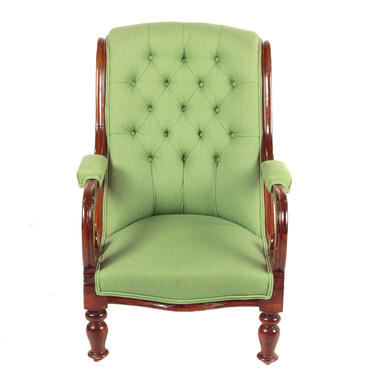 Victorian Mahogany & Upholstered Lolling Chair