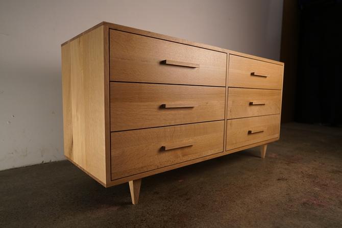 6 Drawer Lowboy Solid Hardwood Dresser, White Oak Mid Century Modern Dresser