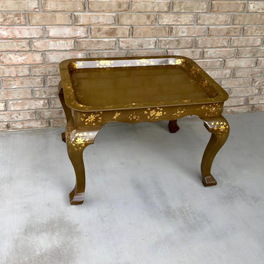 Chinoiserie Tray Coffee Table Painted with Gilt Floral and Butterly Motif 